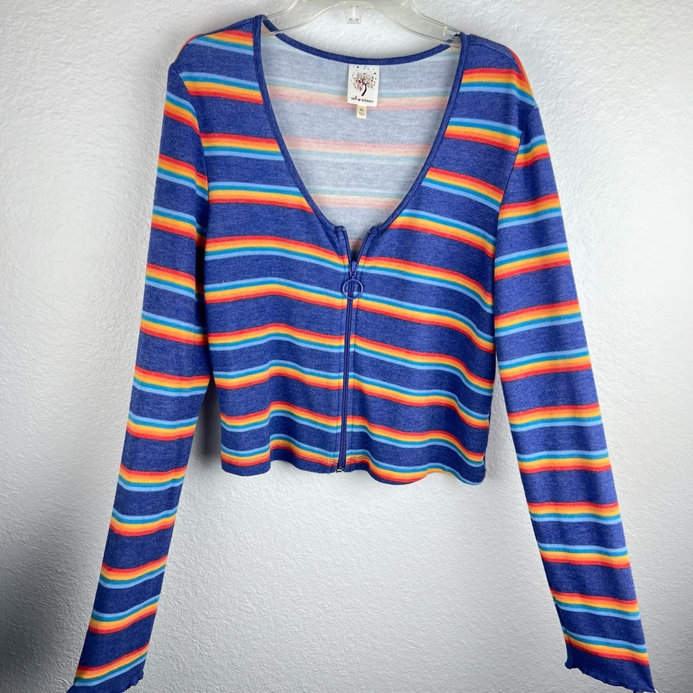 ❤️ Lavender Rainbow Striped Cropped Long Sleeve Top